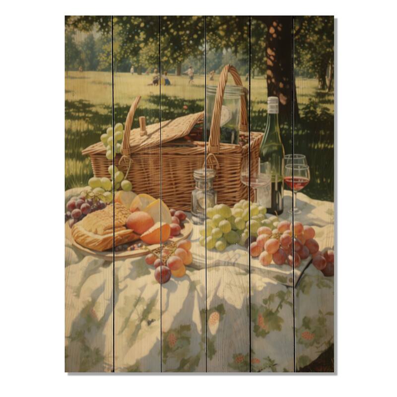 Designart "Food Picnics Tranquil Retreat I" Food & Beverage Print on Natural Pine Wood Bed